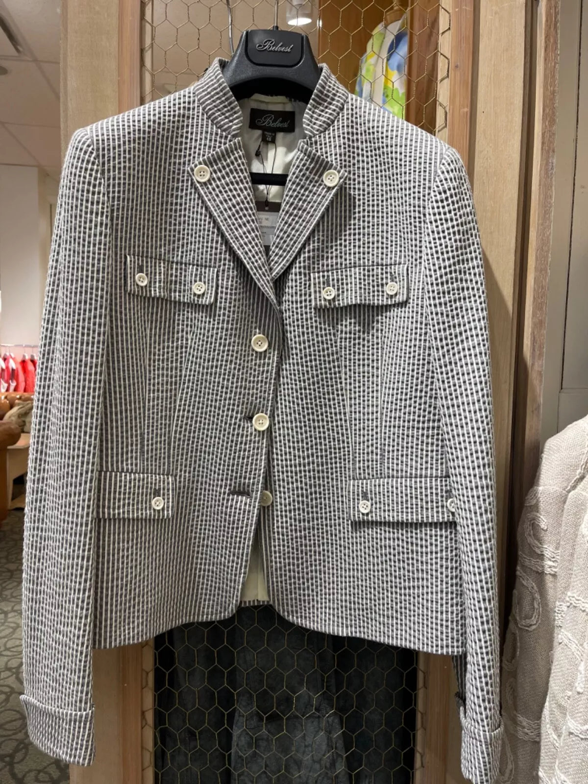 Ladies’ Belvest Gray & White Striped Jacket