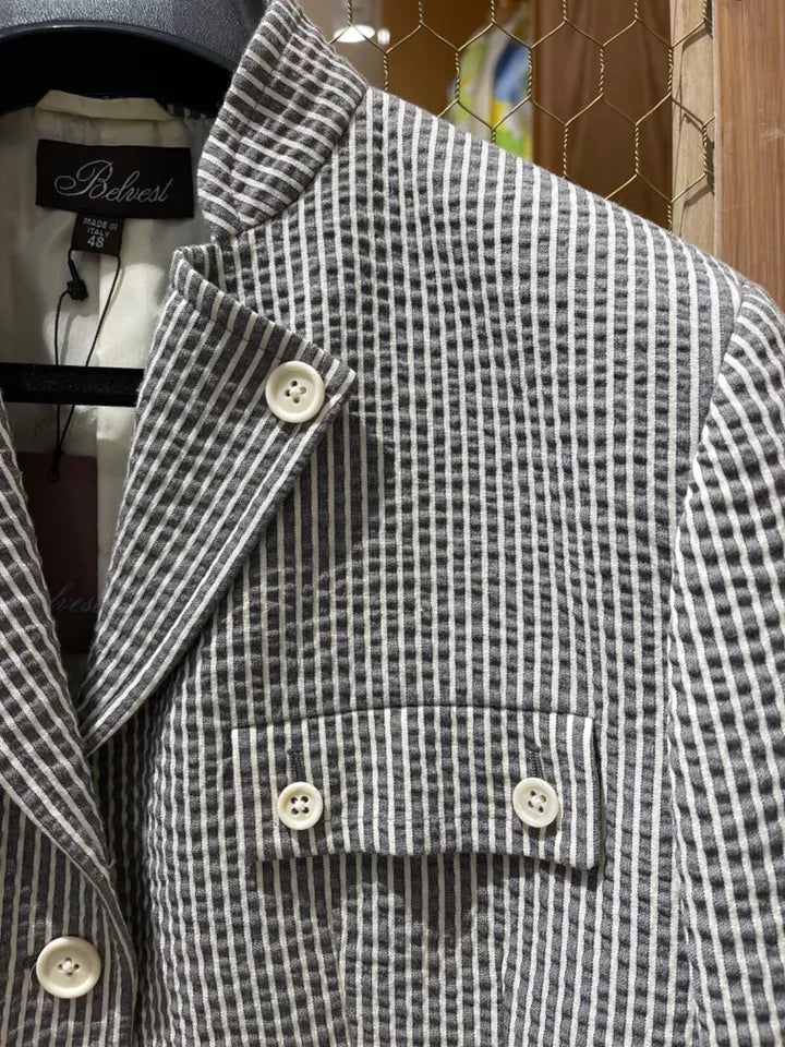Ladies’ Belvest Gray & White Striped Jacket